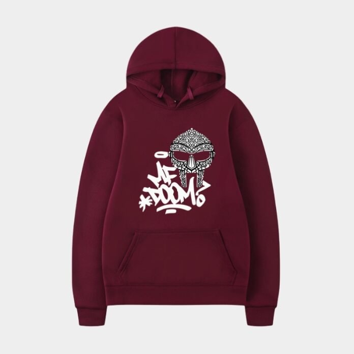 MF DOOM Maroon Graffiti Logo & Mask Hoodie MF DOOM Maroon Graffiti Logo & Mask Hoodie